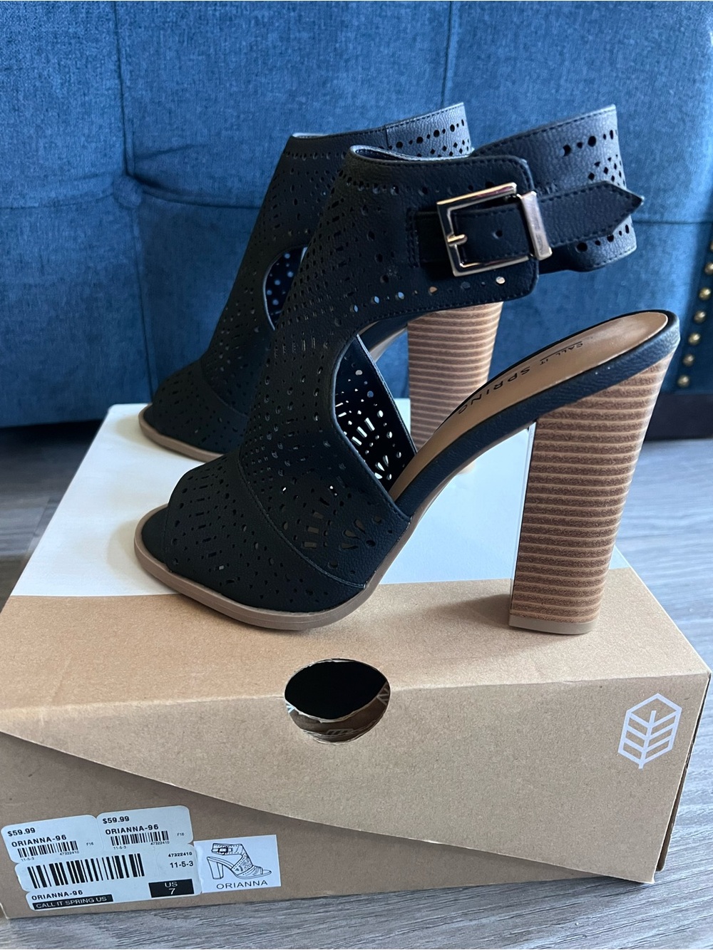 New Call It Spring Black Peep Toe Ankle Heeled Sandals - Picture 6 of 13